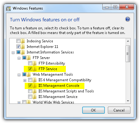 ftp service iis management console