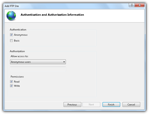 iis ftp authentication authorization information