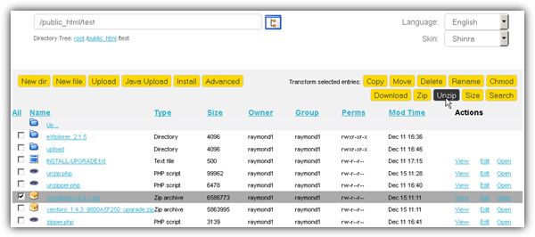 net2ftp unzip