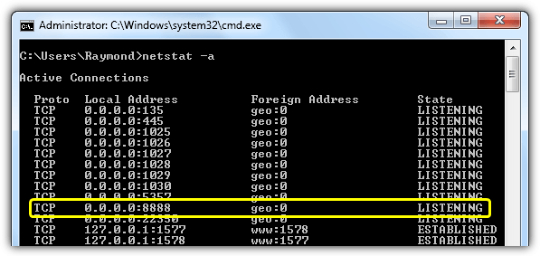 netstat check listening connection