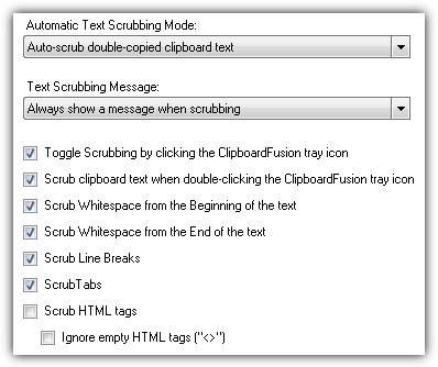 text scrubbing settings