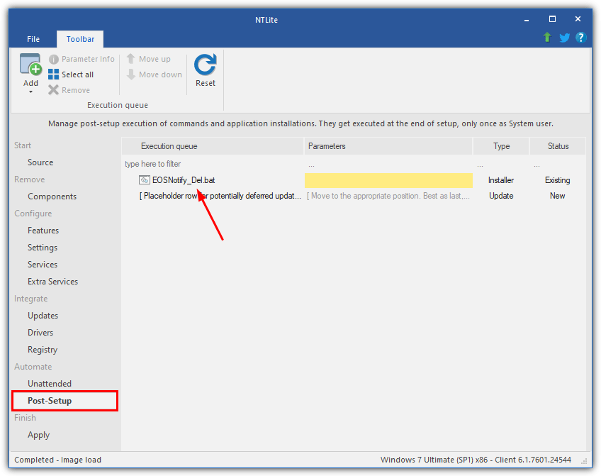 Eosnotify post setup in ntlite