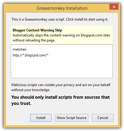 install blogger content warning skip