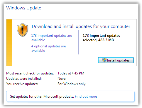 windows 7 updates after install