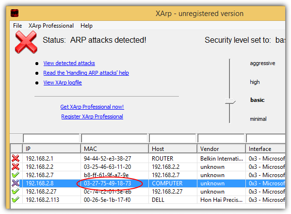xarp arp attacks detected
