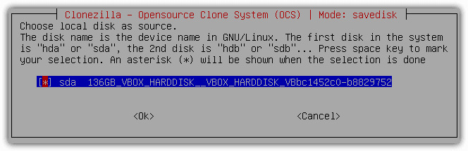 clonezilla select disk backup