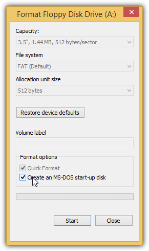 create an ms dos start-up disk