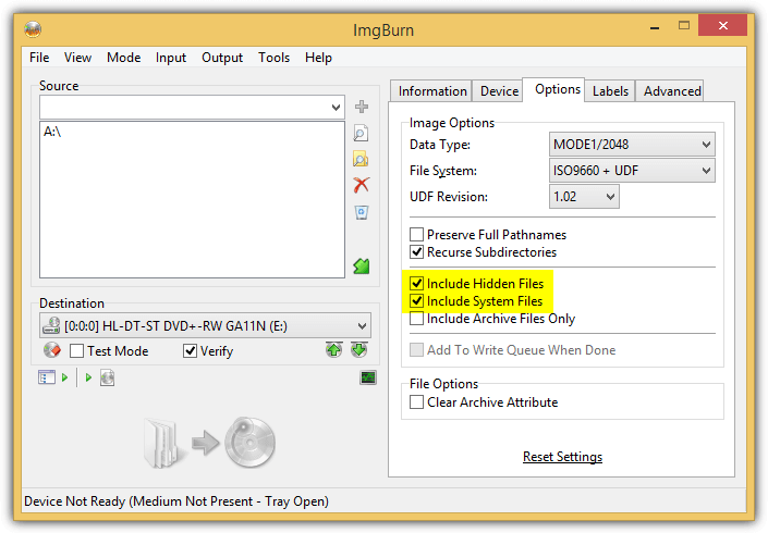 imgburn include hidden system files