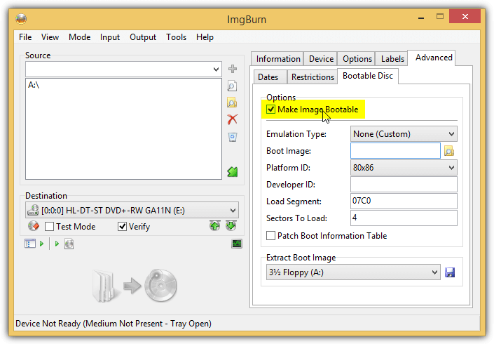 imgburn make image bootable