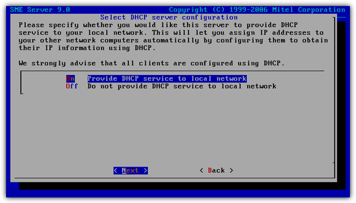 sme server dhcp configuration