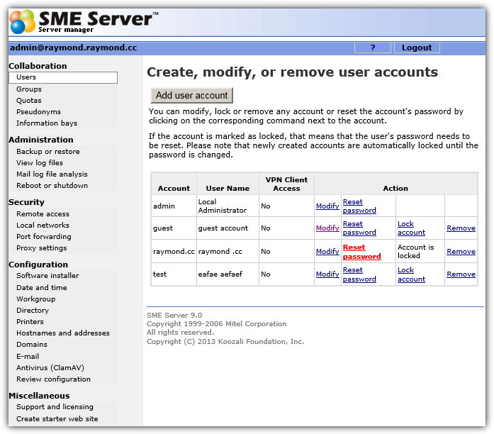 sme server manager