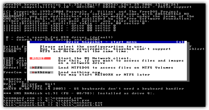 snapshot dos boot disk