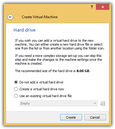 do not add virtual hard drive