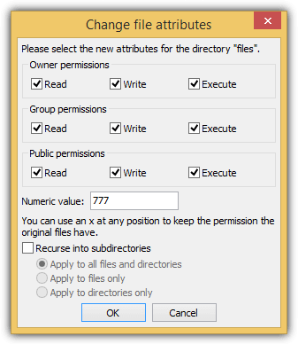 filezilla change file attributes