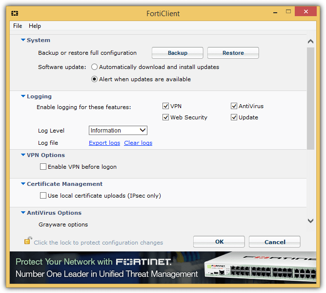 forticlient settings