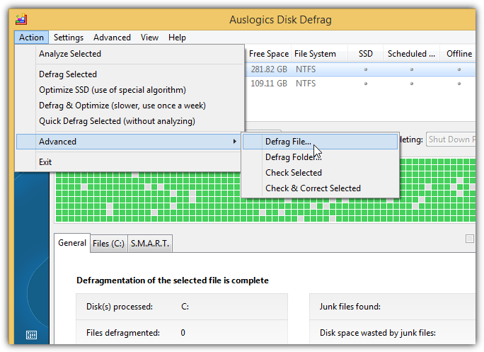 auslogics disk defrag