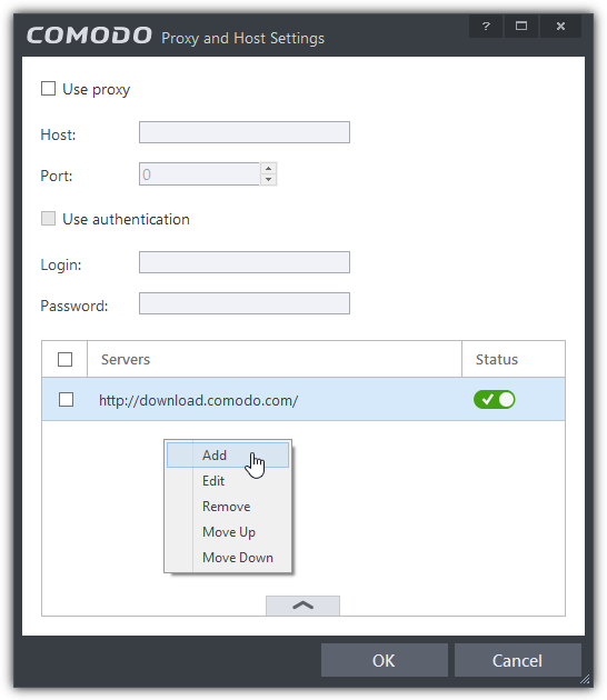 comodo add servers