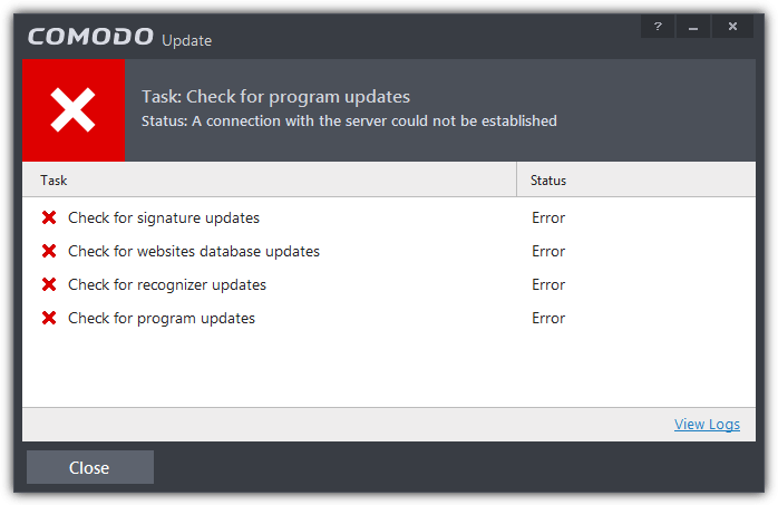 comodo update error