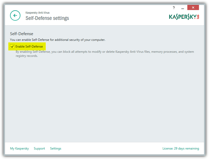 disable kaspersky self-defense