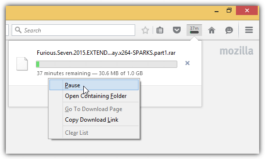firefox pause download