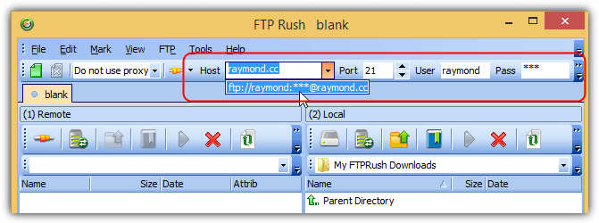 ftp rush quick connect