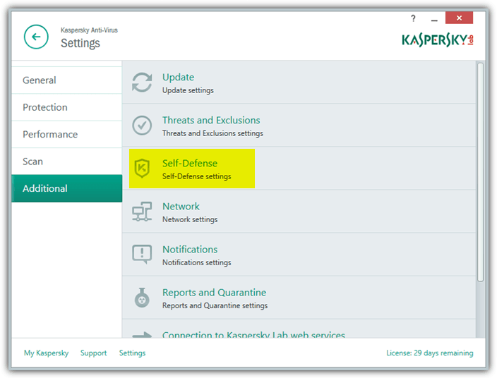 kaspersky additional settings