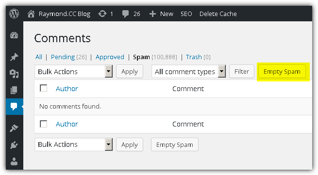 wordpress empty spam