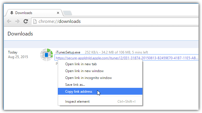 chrome copy link address https