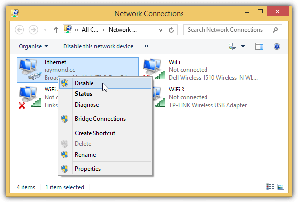 disable network adapter