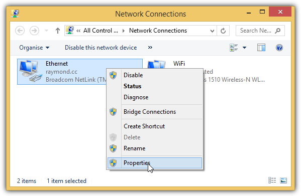 network adapter properties