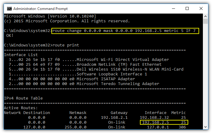 route change metric print