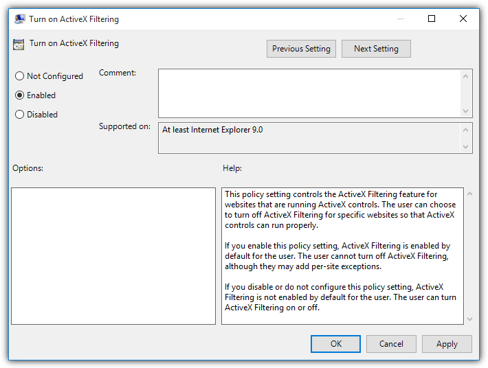 enable activex filtering group policy