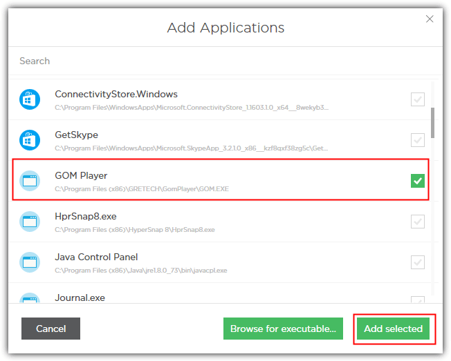 add gom player to adguard filtered apps