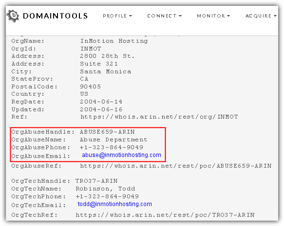 domaintools whois abuse department