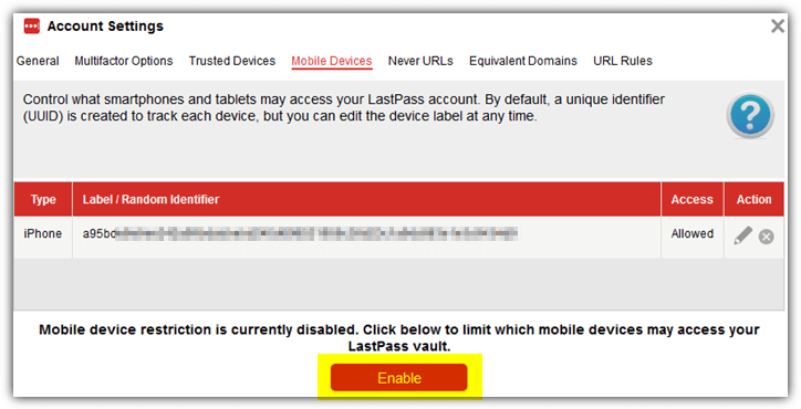 enable mobile device restriction