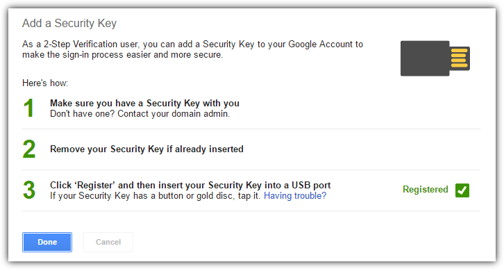 google security key registered