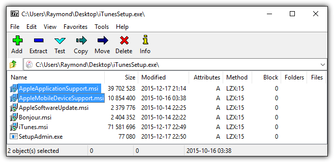 open itunes setup with 7zip