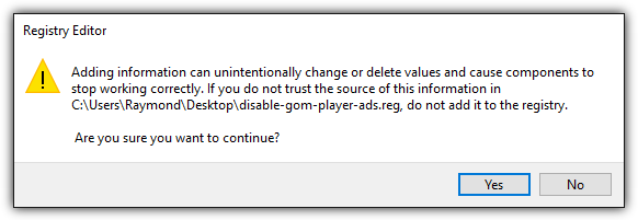 regedit disable gom player ads