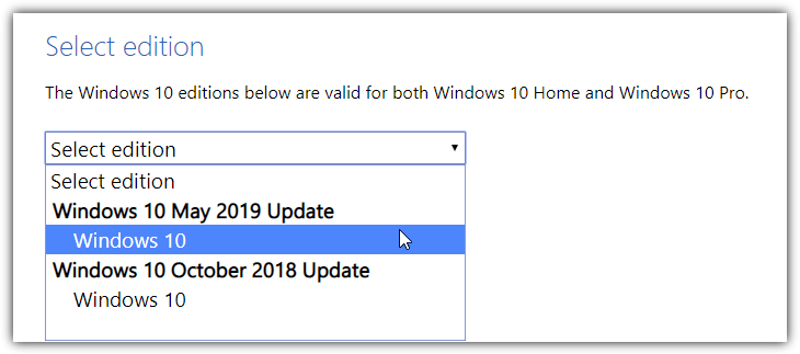 Select windows 10 edition