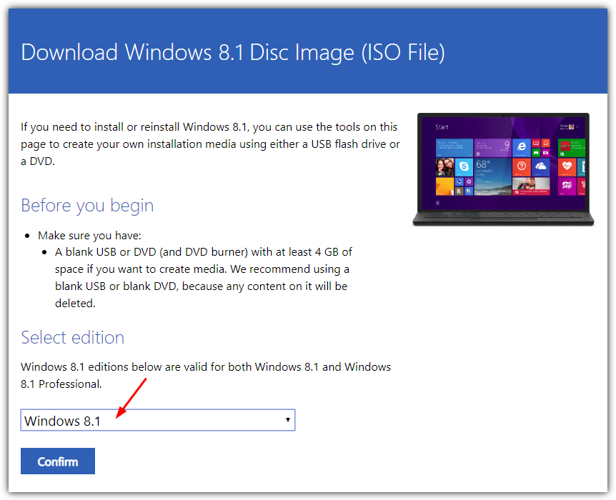 Windows 8 disc image page