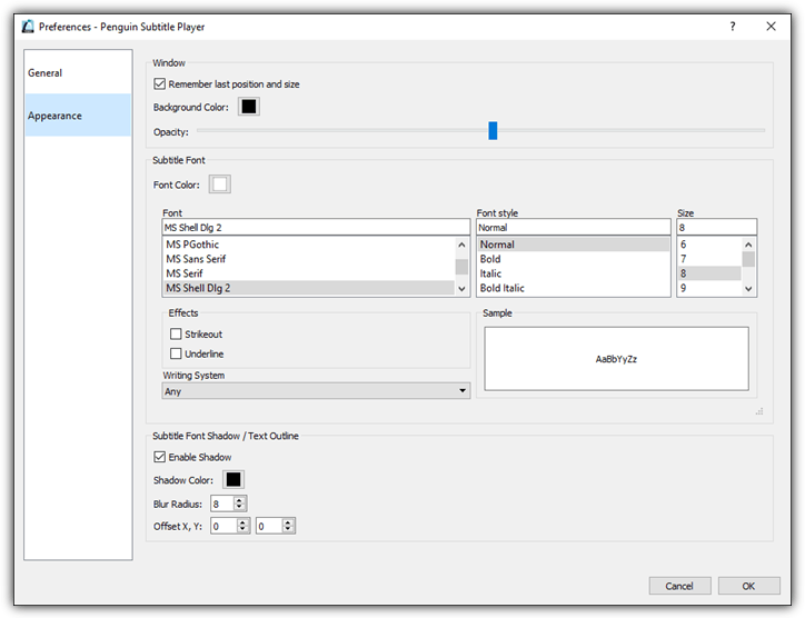 penguin subtitle player preferences