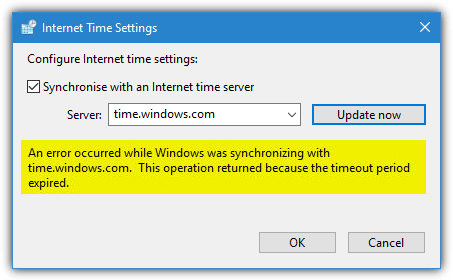 Internet time settings error