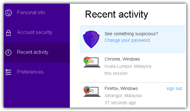 yahoo recent login activity