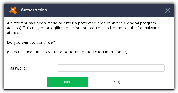 avast password authorization dialog