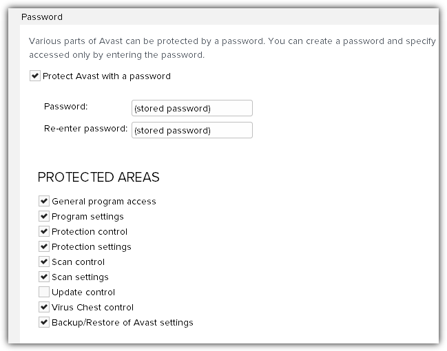 option to enable avast protected areas