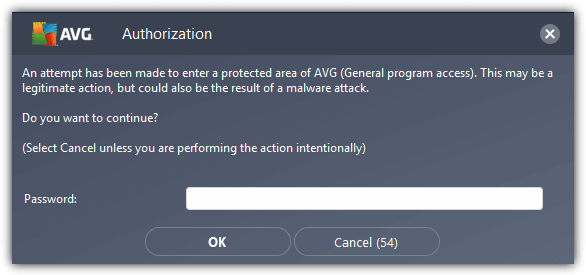 avg password authorization dialog