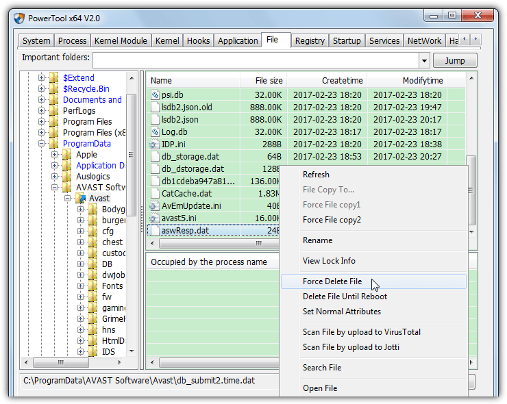 delete aswresp file with powertool