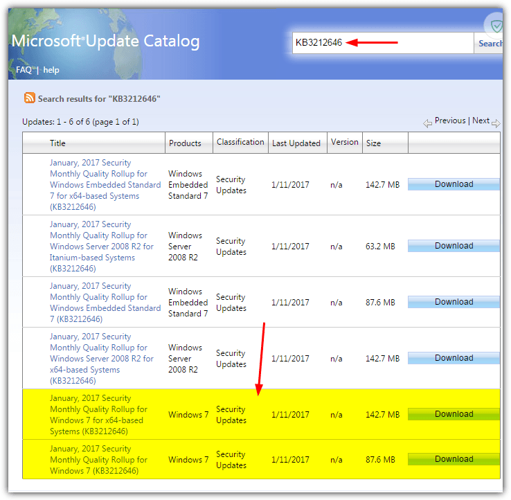 use windows update catalog to search for updates