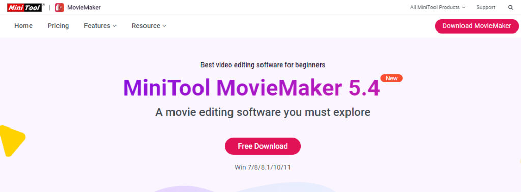 Photo displays the MiniTool MovieMaker online homepage and all the features that make it a professional video frame editor.