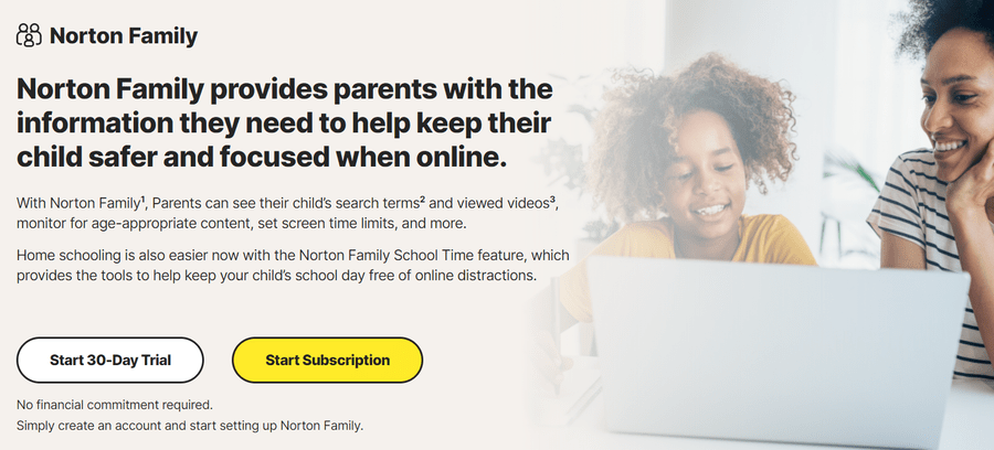 Home Page of Norton Parental Adult Blocker